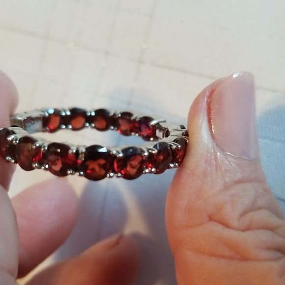 EARRINGS, 17.37ctw Round Garnet in 925 Sterling Silver Hoops. NWOT J#58 - Picture 5 of 6